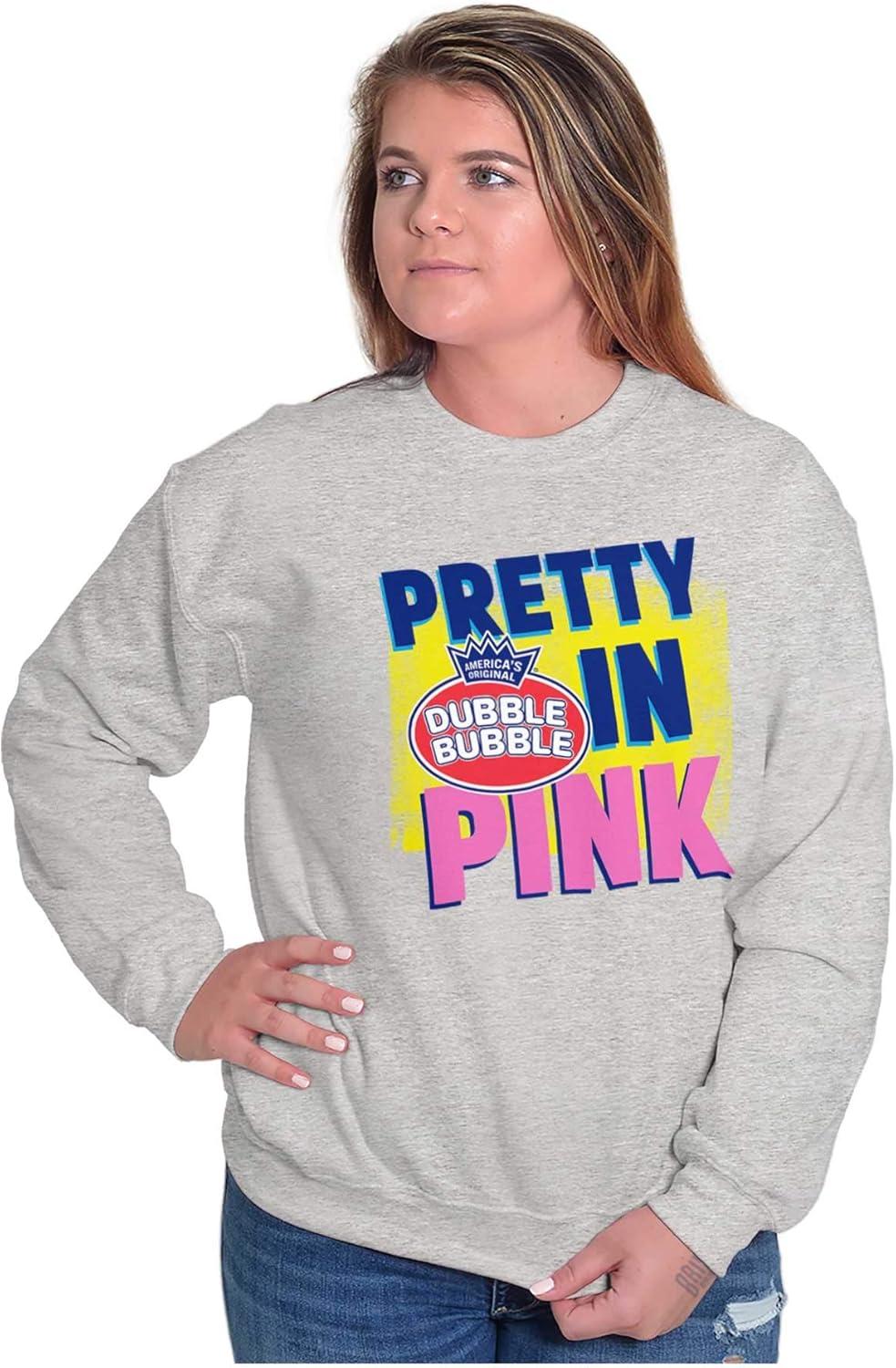 imageBrisco Brands Pretty In Pink Dubble Bubble Logo Women Crewneck SweatshirtSport Grey