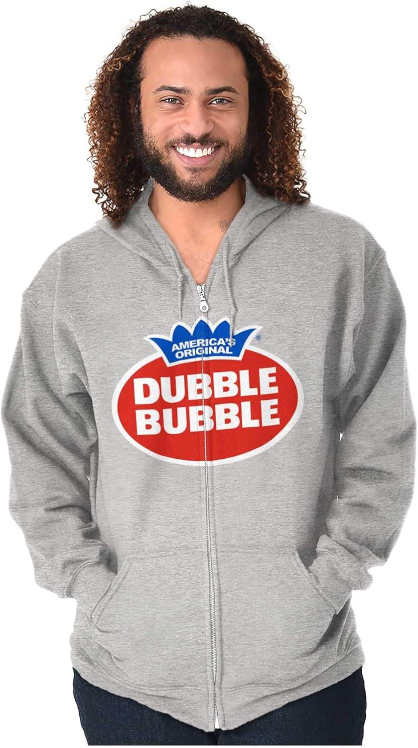 imageBrisco Brands Vintage Dubble Bubble Gum Double Logo Zip Up Hoodie Mens WomensSport Grey