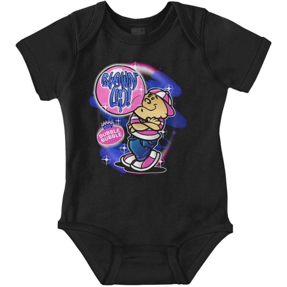 imageBrisco Brands Airbrushed Dubble Bubble Blowing Up Baby Romper Boys or GirlsBlack