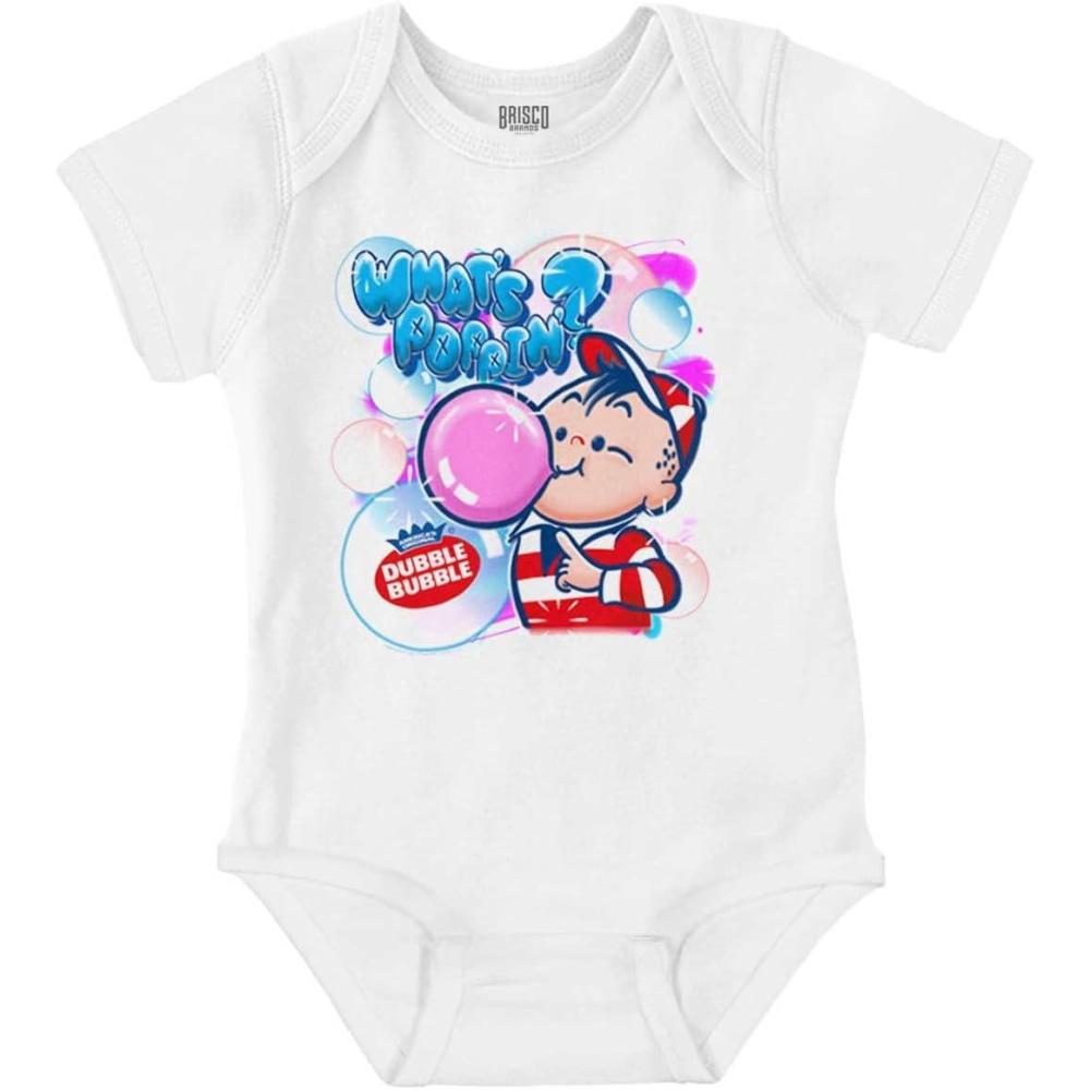 imageBrisco Brands Airbrushed Dubble Bubble Whats Poppin Baby Romper Boys or GirlsWhite