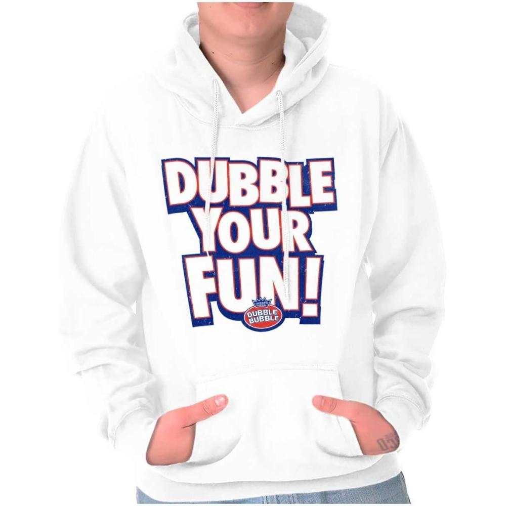 imageBrisco Brands Dubble Bubble Double Your Fun Logo Hoodie Sweatshirt Women MenWhite