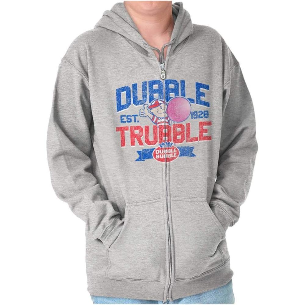 imageBrisco Brands Original Dubble Trouble Bubble Gum Zip Up Hoodie Mens WomensSport Grey
