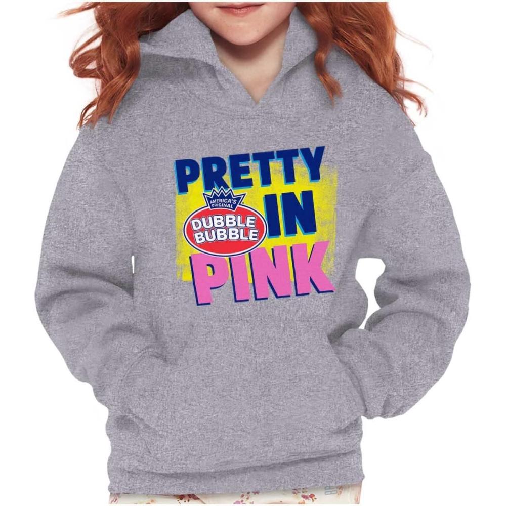 imageBrisco Brands Pretty In Pink Dubble Bubble Logo Kids Hoodie Sweatshirt GirlsSport Grey