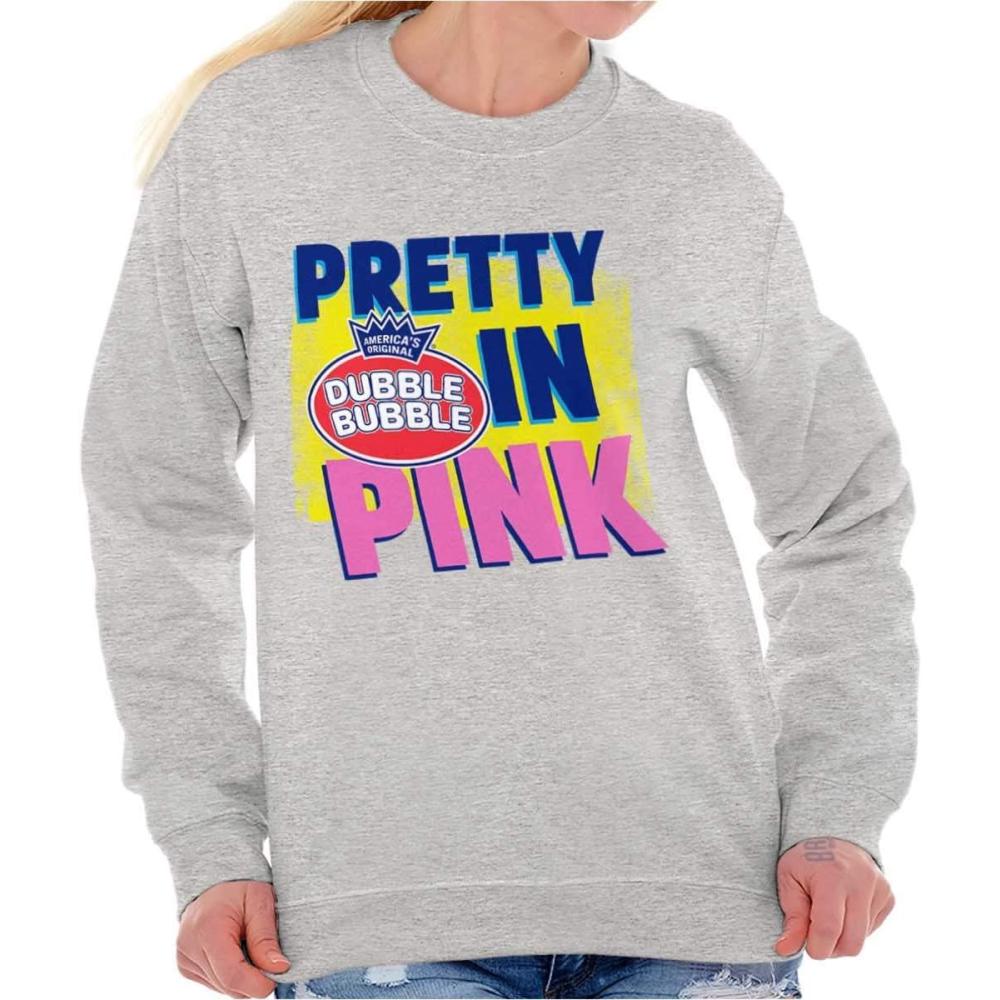 imageBrisco Brands Pretty In Pink Dubble Bubble Logo Women Crewneck SweatshirtSport Grey