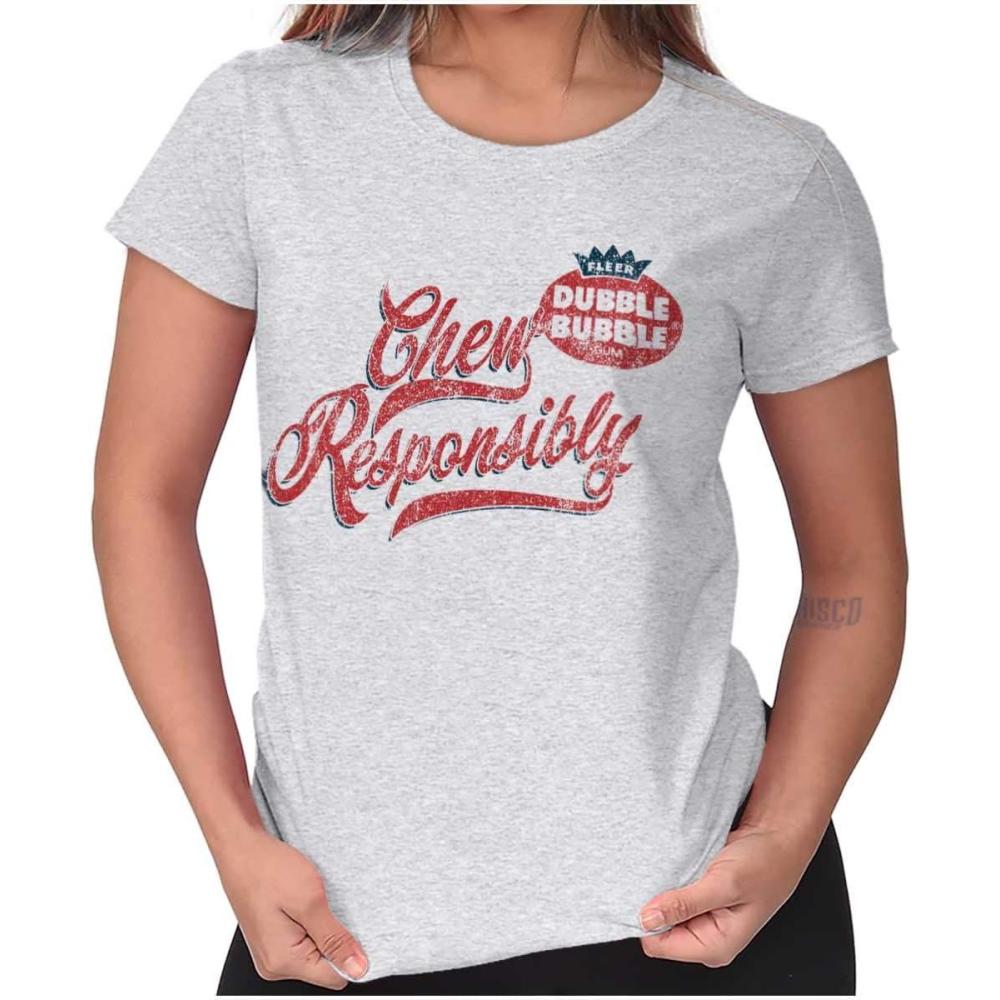 imageDubble Bubble Chew Responsibly Womens Slim Fit Graphic TeeAsh Grey