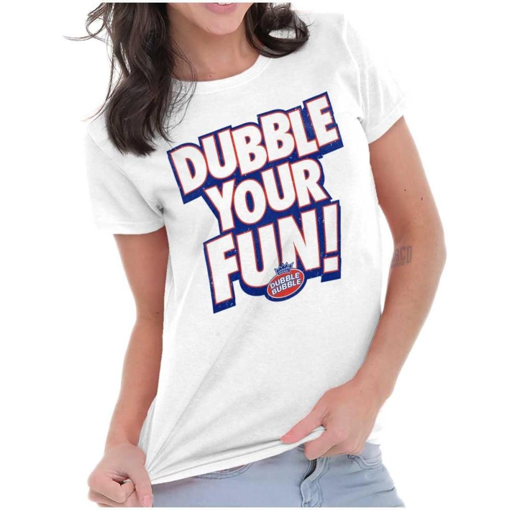 imageDubble Bubble Double Your Fun Logo Womens Slim Fit Graphic TeeWhite