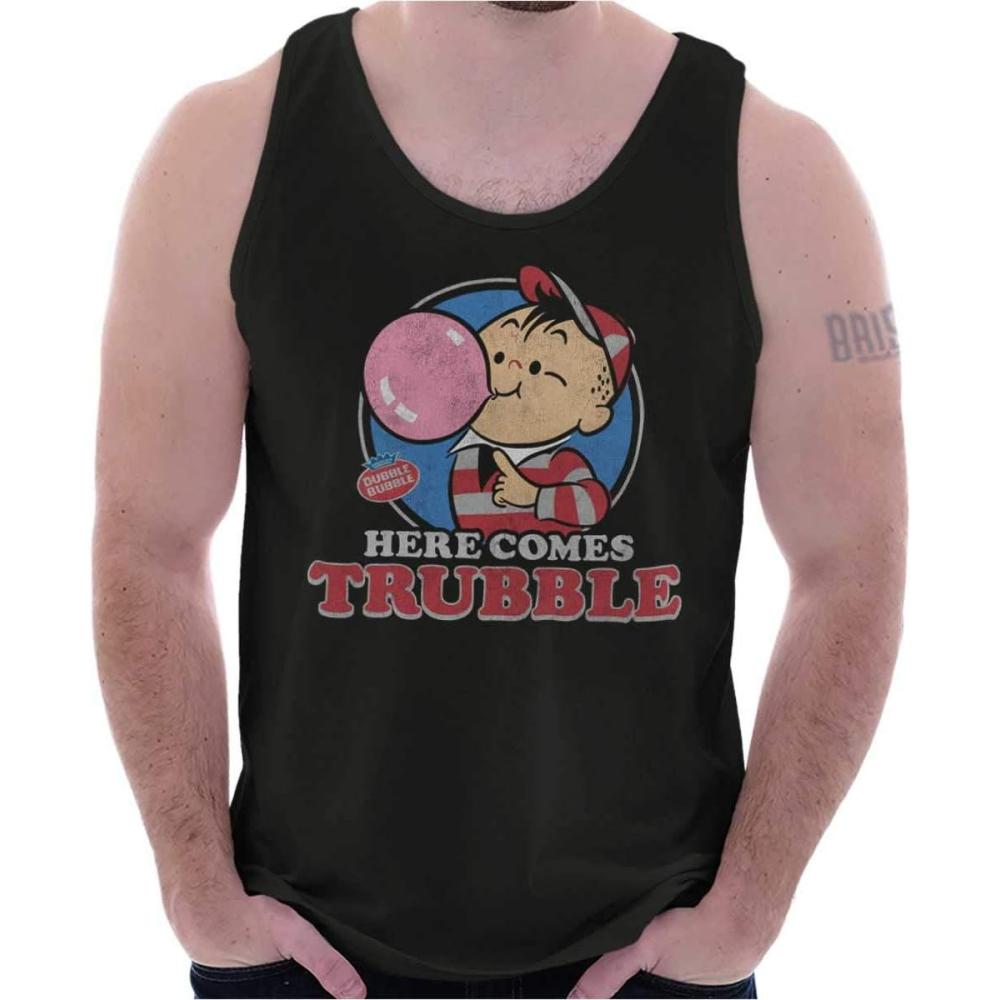 imageVintage Dubble Bubble Here Comes Trouble Tank Top T Shirts Men WomenBlack