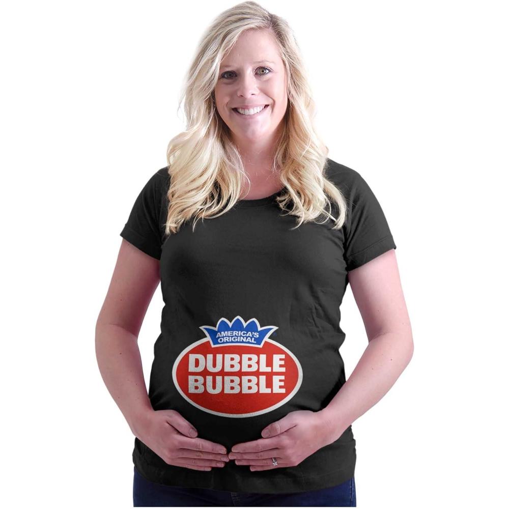 imageWomens Maternity Vintage Dubble Bubble Gum Double Logo T Shirt TeeBlack