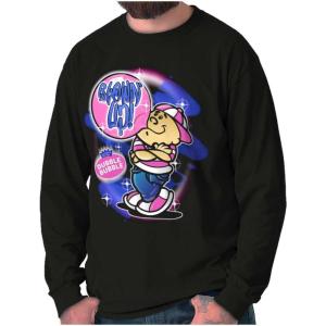 Airbrushed Dubble Bubble Blowing Up Long Sleeve Tshirt Men Women(Black)