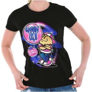 Airbrushed Dubble Bubble Blowing Up Womens Slim Fit Graphic Tee(Black)