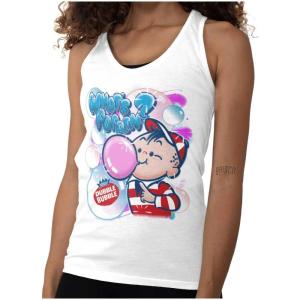 Airbrushed Dubble Bubble Whats Poppin Ladies Tie Back Tank(White)