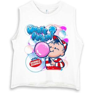 Airbrushed Dubble Bubble Whats Poppin Womens Basic Cropped Tank Top(White)