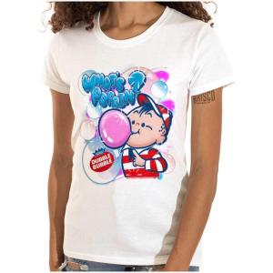 Airbrushed Dubble Bubble Whats Poppin Womens Slim Fit Graphic Tee(White)