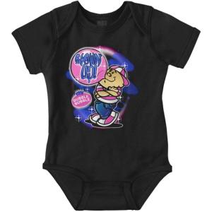 Brisco Brands Airbrushed Dubble Bubble Blowing Up Baby Romper Boys or Girls(Black)