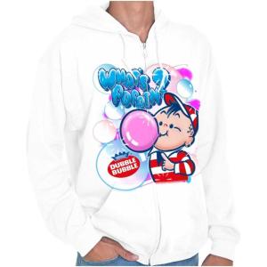 Brisco Brands Airbrushed Dubble Bubble Whats Poppin Zip Up Hoodie Mens Womens(White)