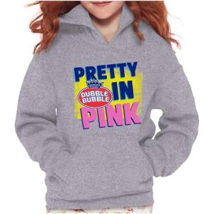 Brisco Brands Pretty In Pink Dubble Bubble Logo Kids Hoodie Sweatshirt Girls(Sport Grey)