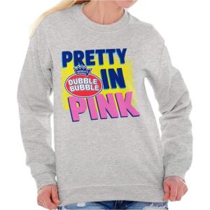 Brisco Brands Pretty In Pink Dubble Bubble Logo Women Crewneck Sweatshirt(Sport Grey)