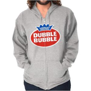 Brisco Brands Vintage Dubble Bubble Gum Double Logo Zip Up Hoodie Mens Womens(Sport Grey)