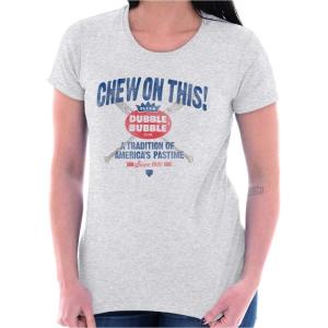 Dubble Bubble Gum Chew On This Baseball Womens Slim Fit Graphic Tee(Ash Grey)