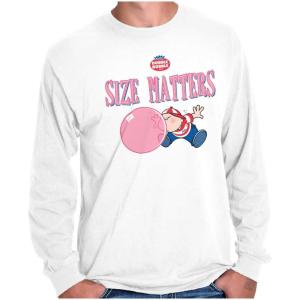 Dubble Bubble Size Matters Joke Long Sleeve Tshirt Men Women(White)