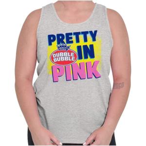 Pretty in Pink Dubble Bubble Logo Tank Top Tee Shirt Women(Sport Grey)