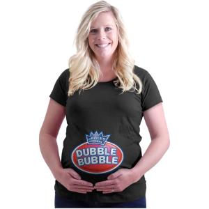 Womens Maternity Original Dubble Bubble Double Logo Gum T Shirt Tee(Black)