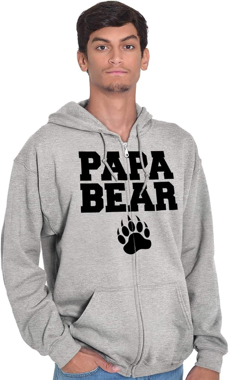 imageBrisco Brands Papa Bear Dad Fathers Day Pawprint Zip Hoodie Sweatshirt MenSport Grey