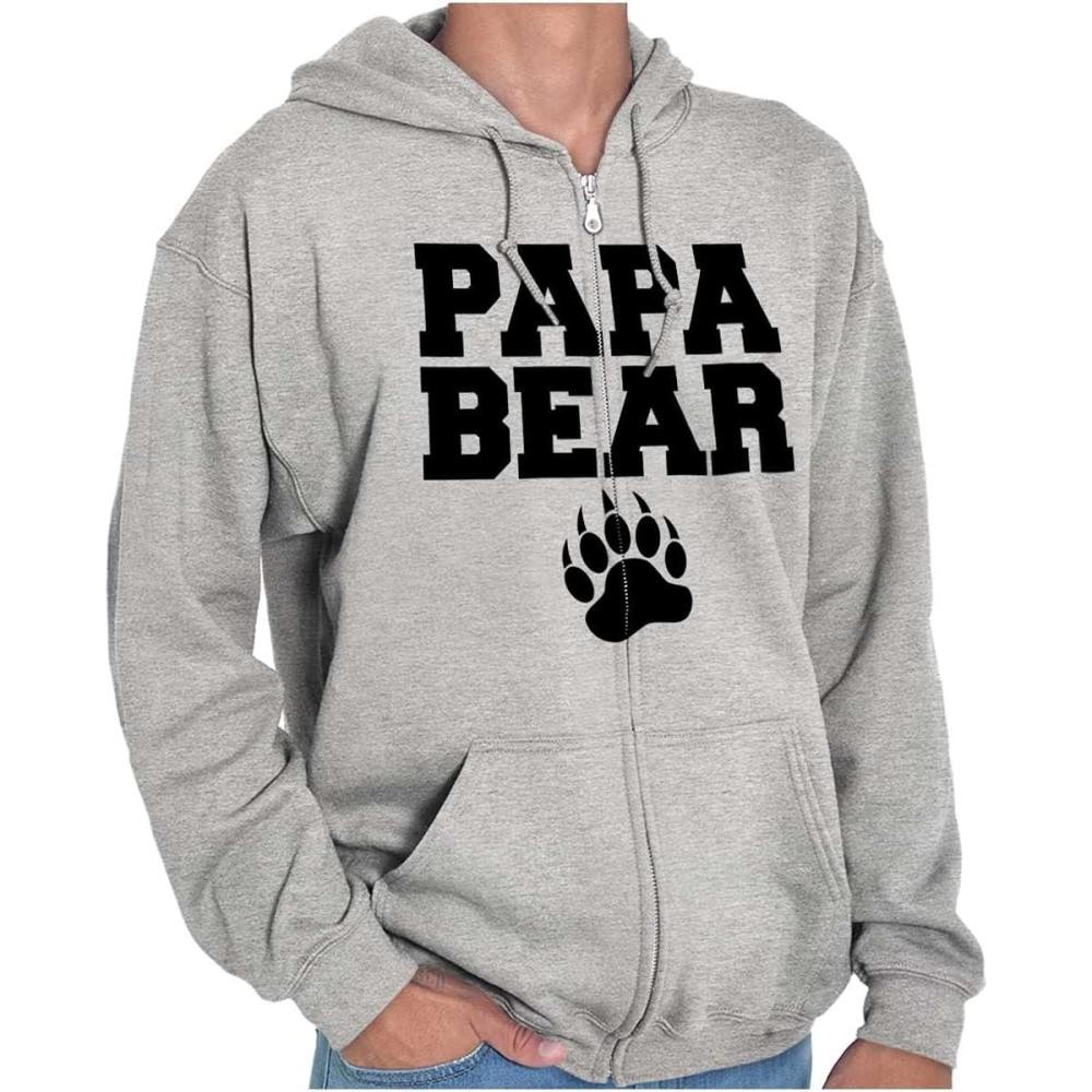 imageBrisco Brands Papa Bear Dad Fathers Day Pawprint Zip Hoodie Sweatshirt MenSport Grey