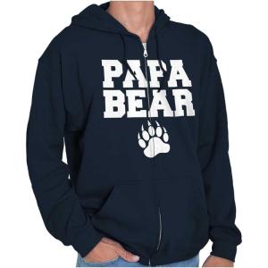 Brisco Brands Papa Bear Dad Father’s Day Pawprint Zip Hoodie Sweatshirt Men(Navy)