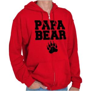 Brisco Brands Papa Bear Dad Father’s Day Pawprint Zip Hoodie Sweatshirt Men(Red)