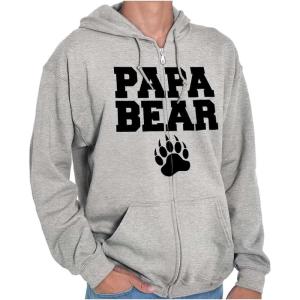 Brisco Brands Papa Bear Dad Father’s Day Pawprint Zip Hoodie Sweatshirt Men(Sport Grey)