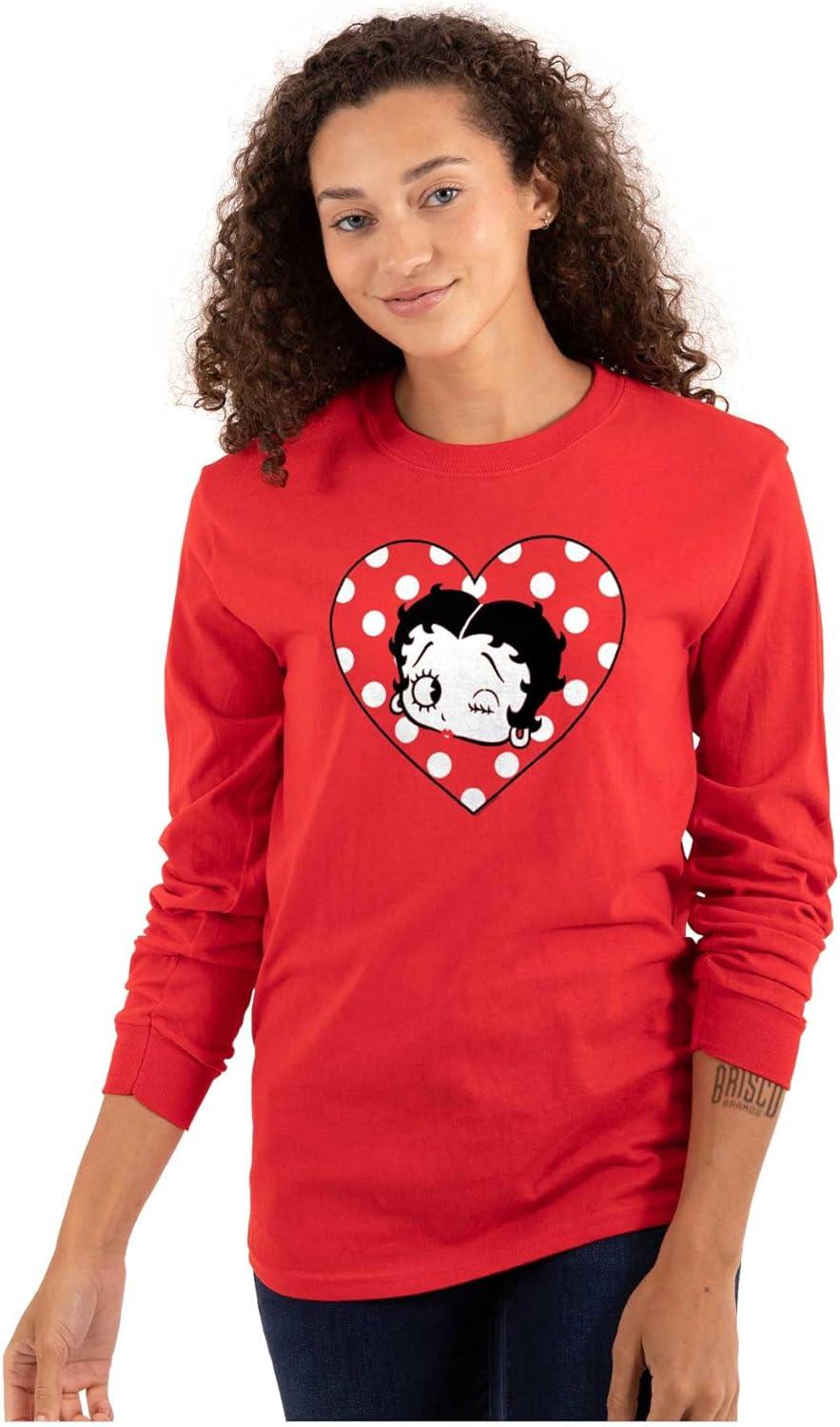 imageBetty Boop Wink and a Kiss Polka Dots Womens Long Sleeve T ShirtRed