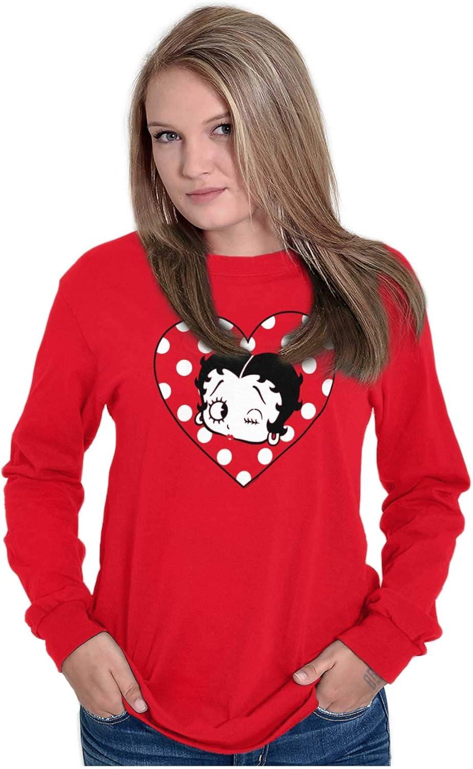 imageBetty Boop Wink and a Kiss Polka Dots Womens Long Sleeve T ShirtRed