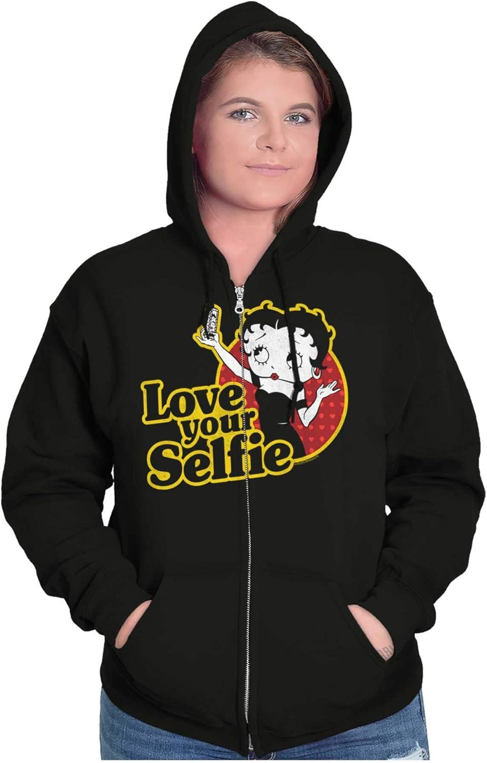 imageBrisco Brands Betty Boop Love Your Selfie Cute Zip Hoodie Sweatshirt Women