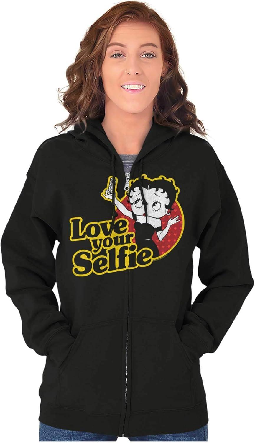 imageBrisco Brands Betty Boop Love Your Selfie Cute Zip Hoodie Sweatshirt Women