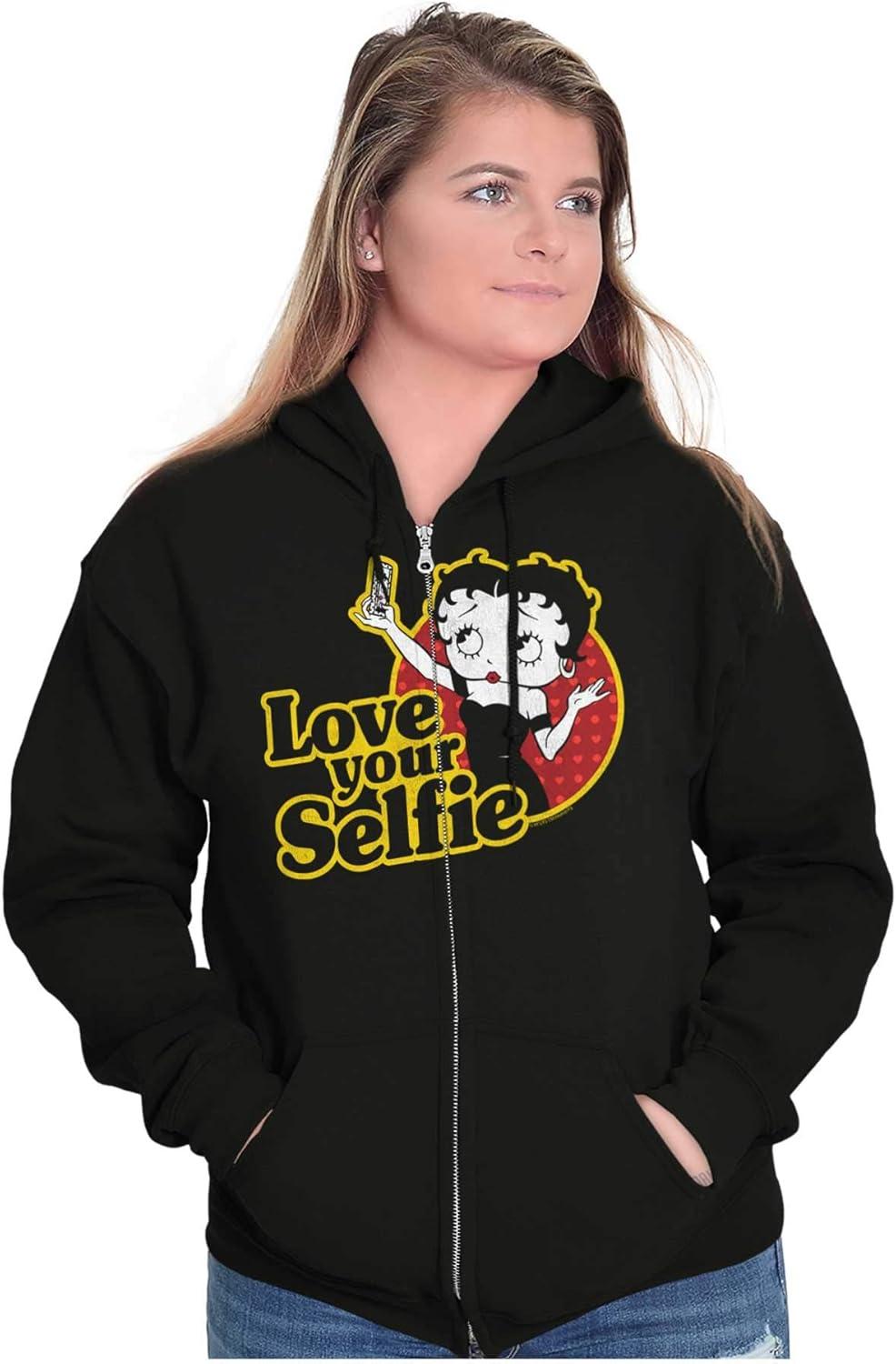 imageBrisco Brands Betty Boop Love Your Selfie Cute Zip Hoodie Sweatshirt Women