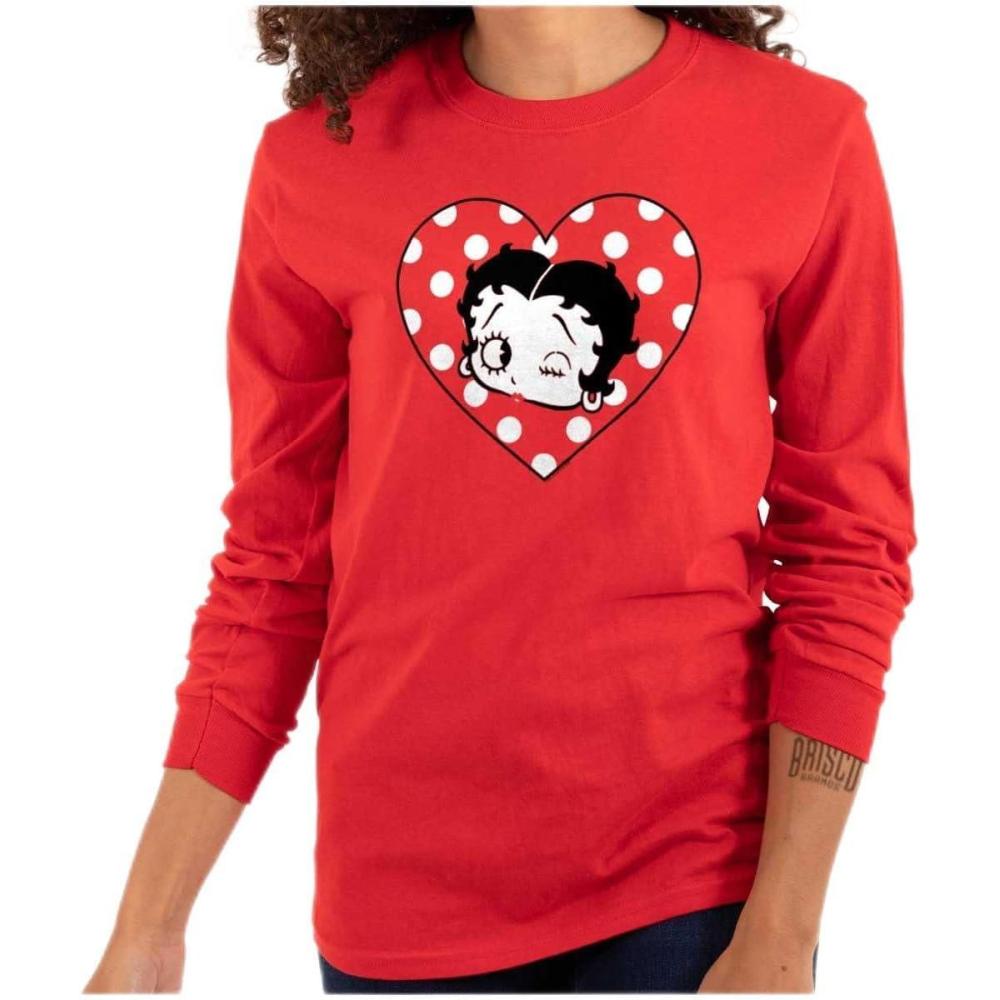 imageBetty Boop Wink and a Kiss Polka Dots Womens Long Sleeve T ShirtRed