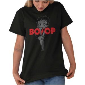 Betty Boop Cartoon Lighting Strike Womens Graphic T Shirt Tees(Black)