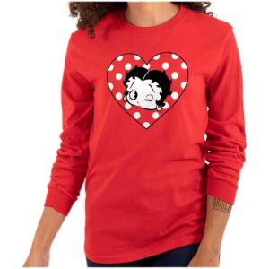 Betty Boop Wink and a Kiss Polka Dots Women’s Long Sleeve T Shirt(Red)