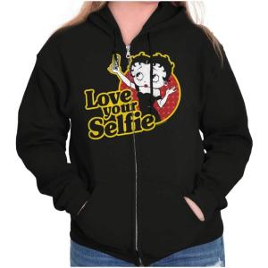 Brisco Brands Betty Boop Love Your Selfie Cute Zip Hoodie Sweatshirt Women