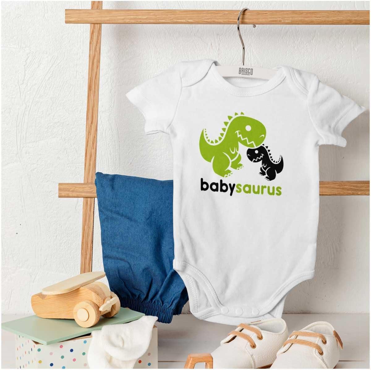 imageBrisco Brands Babysaurus Adorable Little TRex Baby Bodysuit Jumper BoysWhite