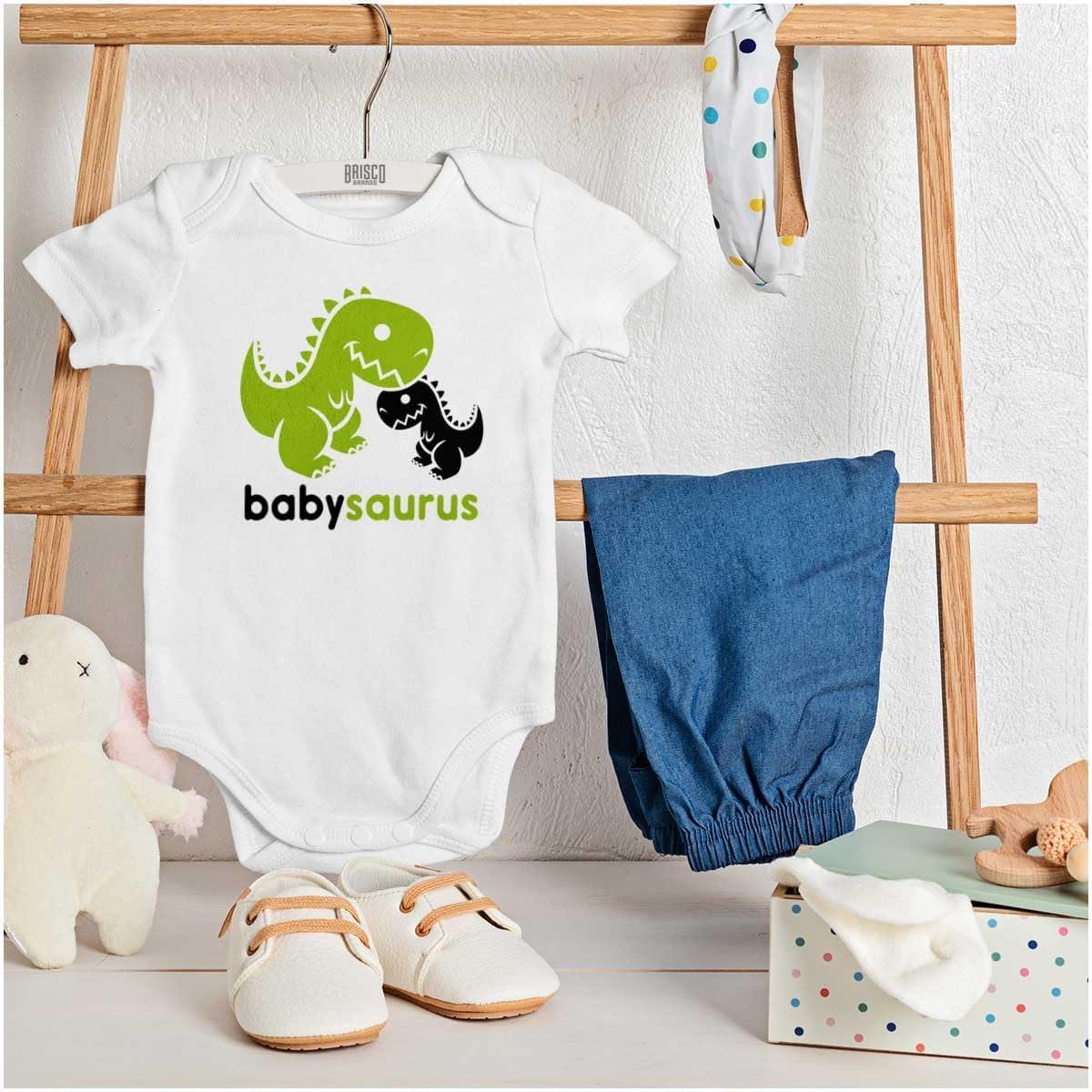 imageBrisco Brands Babysaurus Adorable Little TRex Baby Bodysuit Jumper BoysWhite