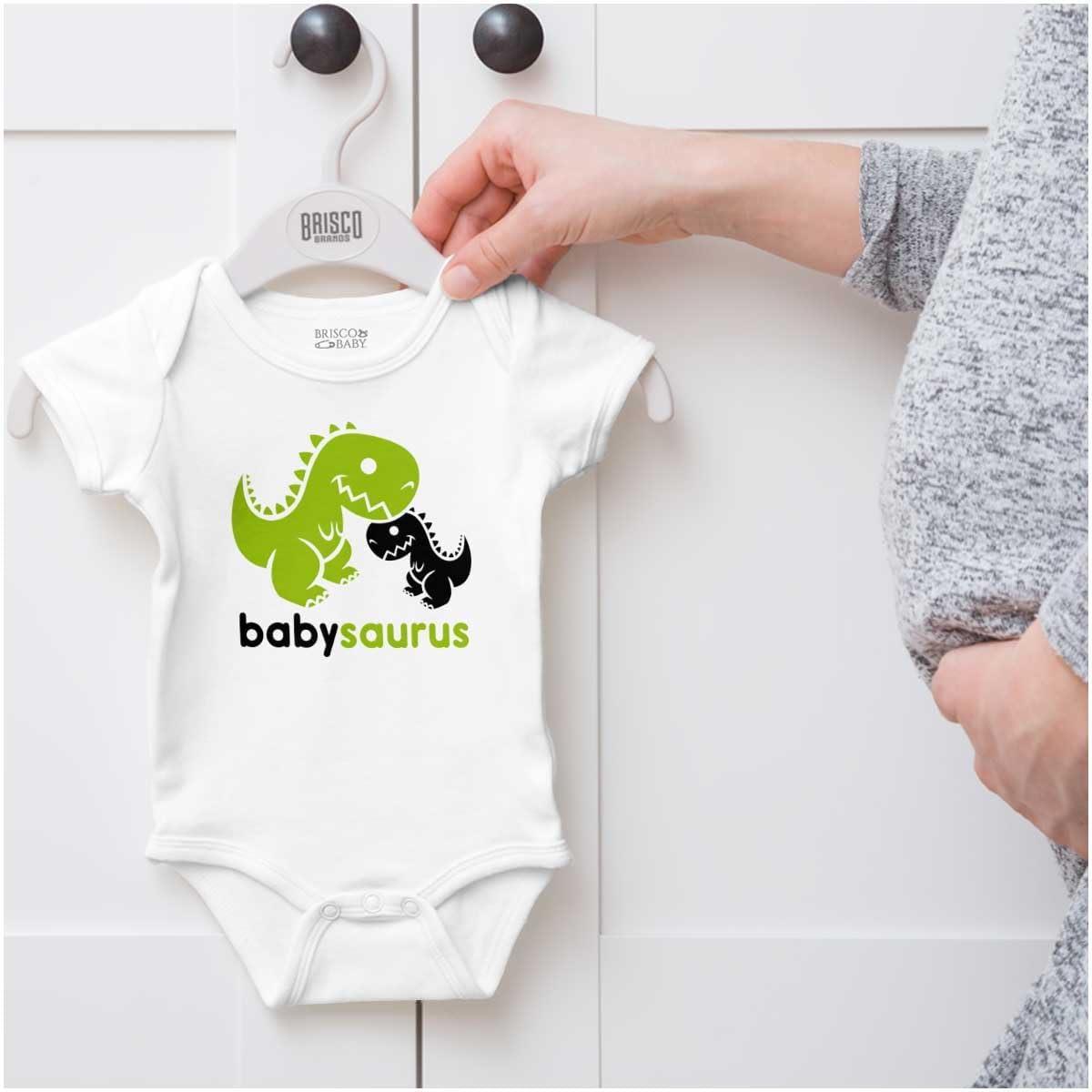 imageBrisco Brands Babysaurus Adorable Little TRex Baby Bodysuit Jumper BoysWhite