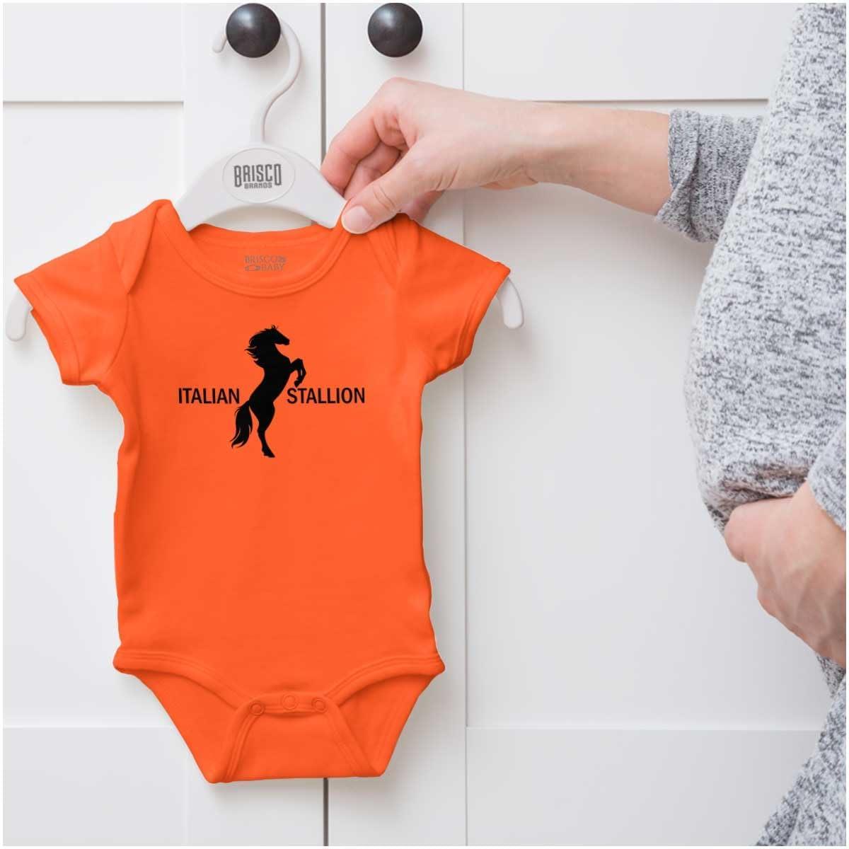 imageBrisco Brands Italian Stallion Adorable Stud Baby Bodysuit Jumper BoysOrange