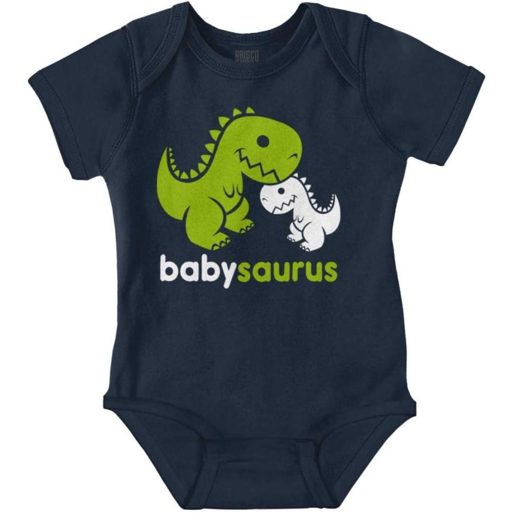 imageBrisco Brands Babysaurus Adorable Little TRex Baby Bodysuit Jumper BoysNavy