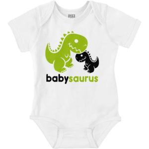 Brisco Brands Babysaurus Adorable Little T-Rex Baby Bodysuit Jumper Boys(White)