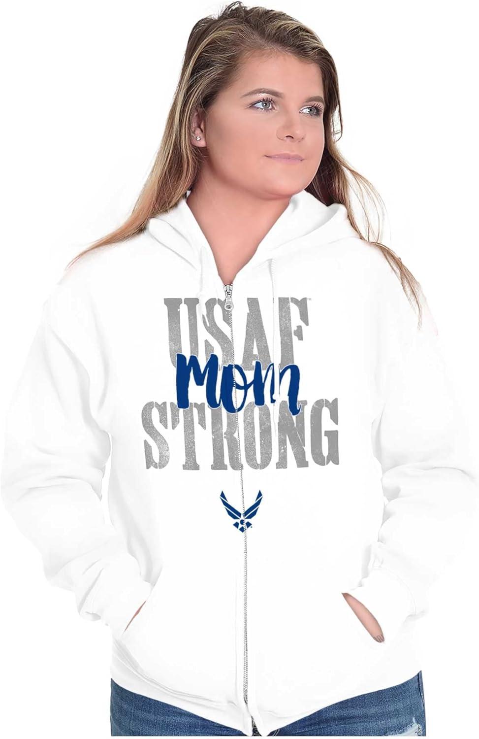 imageBrisco Brands US Air Force USAF Strong Military Mom Zip Up Hoodie Mens WomensWhite