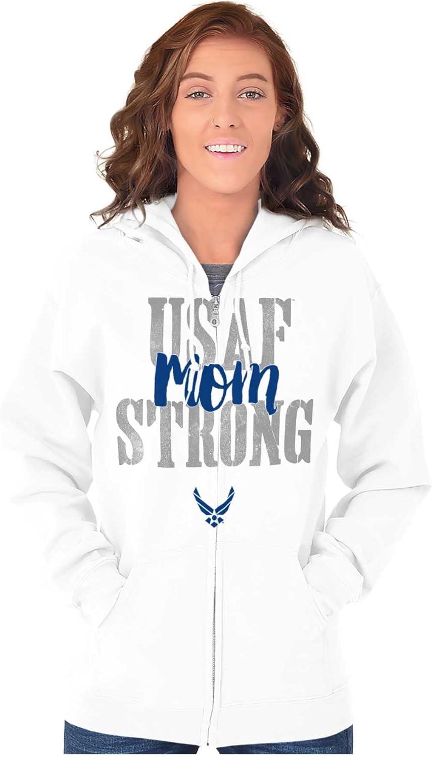 imageBrisco Brands US Air Force USAF Strong Military Mom Zip Up Hoodie Mens WomensWhite