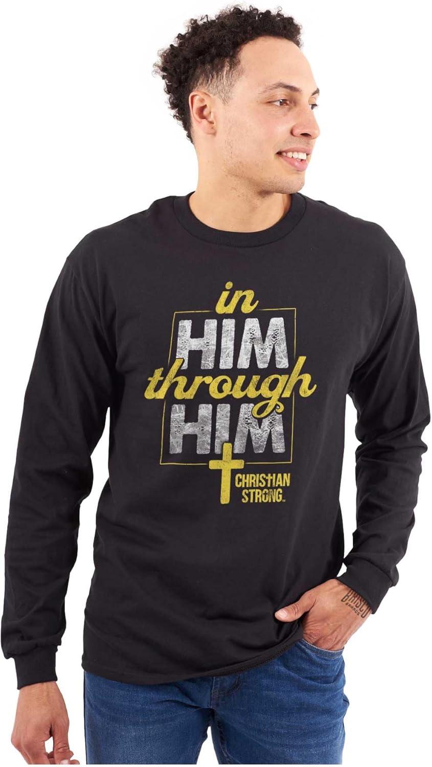 imagein Him Through Him Christian Cross Long Sleeve Tshirt Men WomenBlack