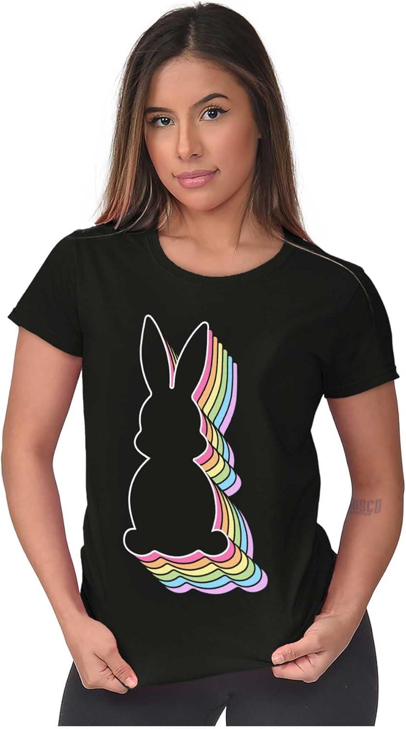 imageBrisco Brands Colorful Easter Bunny Gradient Womens Slim Fit Graphic TeeBlack